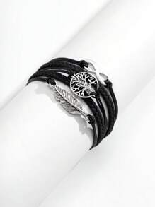 1 Miếng Đúng mốt PU Polyurethane vô cực & Trang trí lá Vòng đeo tay nhiều lớp Cho nam giới Để Trang Trí Hàng Ngày , Đối với Đồ trang sức Qủa tặng Và Buổi tiệc - màu đen - Xem 2