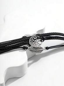 1 Miếng Đúng mốt PU Polyurethane vô cực & Trang trí lá Vòng đeo tay nhiều lớp Cho nam giới Để Trang Trí Hàng Ngày , Đối với Đồ trang sức Qủa tặng Và Buổi tiệc - màu đen - Xem 4