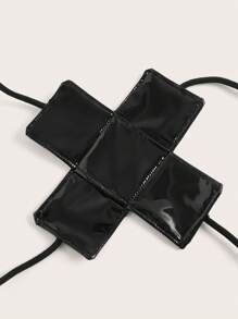 ROMWE Grunge Punk 交叉设计系带露背吊带胸罩内衣 - 黑色 - 查看 4