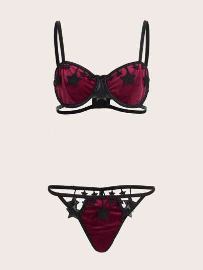 Goth Star Decor Cut Out Underwire Lingerie Set