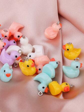 10入組/套可愛合成樹脂鴨子DIY吊墜適合女士DIY首飾製作