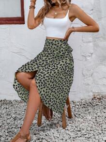 SHEIN VCAY Váy nữ Thắt nút Trọn gói Thực vật Tất cả trên in Giải trí - xanh quân đội - Xem 1