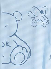 INAWLY Cartoon Graphic Drop Shoulder Tee Graphic Tees Women Tops - Baby Blue - View 4