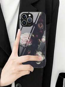 Floral Pattern Glass Phone Case - Multicolor - View 1