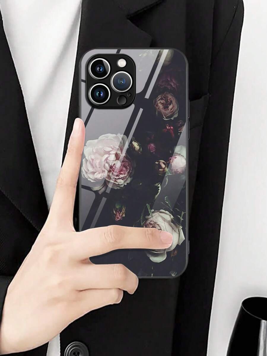 Floral Pattern Glass Phone Case - Multicolor - View 1