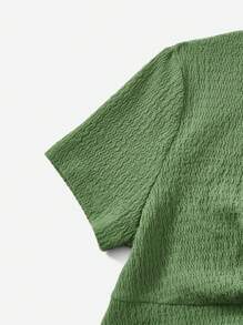 SHEIN VCAY Áo nữ Cắt ra xoắn lại màu trơn Giải trí - xanh quân đội - Xem 5