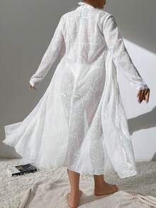 SHEIN Solid Scallop Trim Open Front Kimono - White - View 2