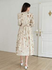 DAZY Vestido con estampado total y mangas abullonadas, vestido de otoño - Albaricoque - Ver 2