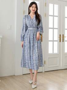 DAZY 印花燈籠袖連衣裙 - 藍色 - 查看 4