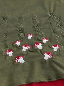 蘑菇刺繡邊緣拼接吊帶上衣 - 軍綠色 - 查看 3