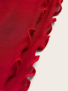 蘑菇刺繡邊緣拼接吊帶上衣 - 軍綠色 - 查看 4