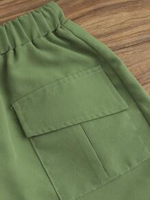 SHEIN 小男童格紋印花襯衫和翻蓋口袋短褲