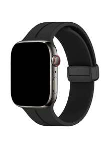 1pc Dây đeo đồng hồ từ tính có thể gập lại bằng silicon Tương thích với Apple Watch - màu đen - Xem 1