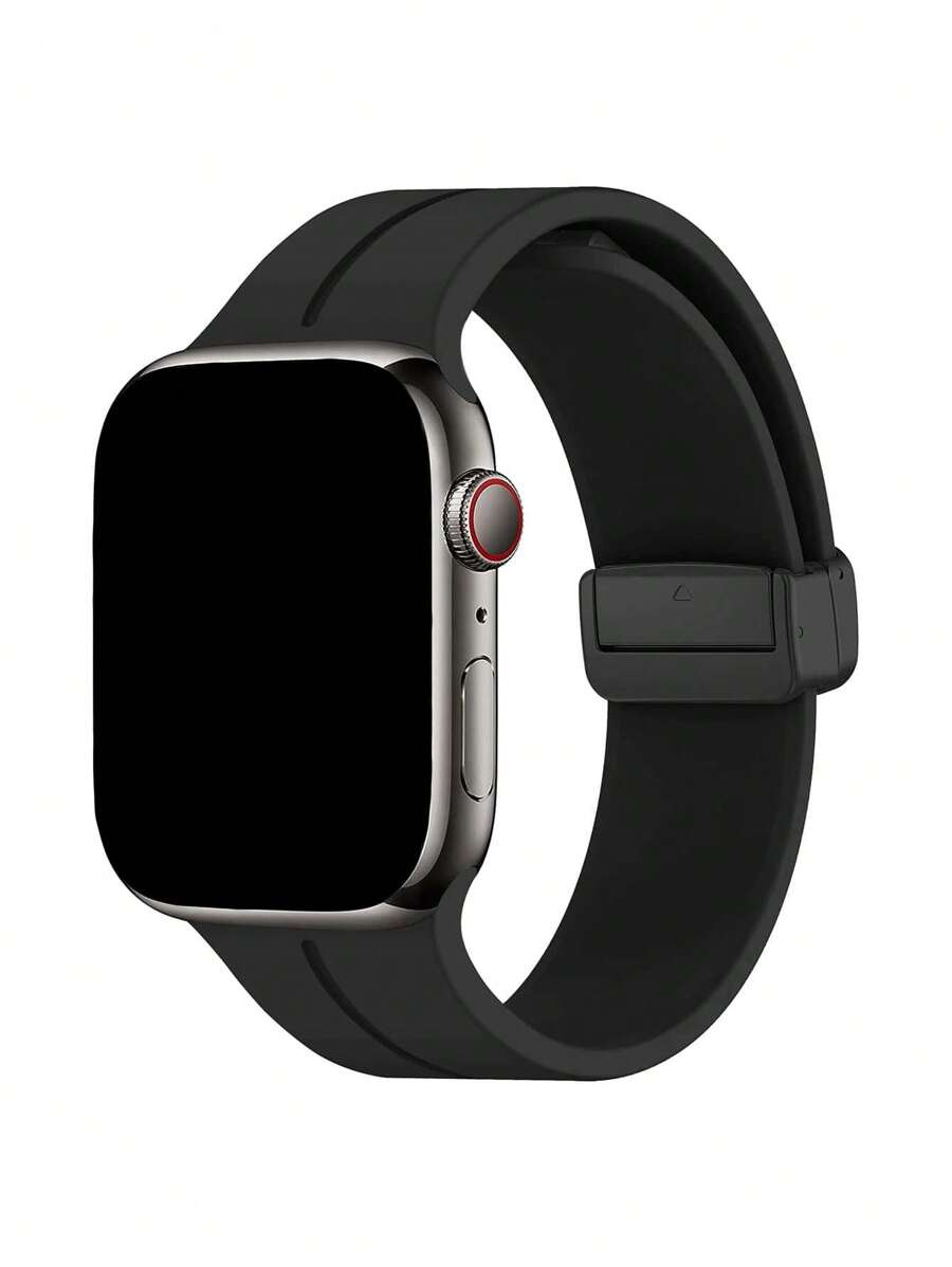 1pc Dây đeo đồng hồ từ tính có thể gập lại bằng silicon Tương thích với Apple Watch - màu đen - Xem 1