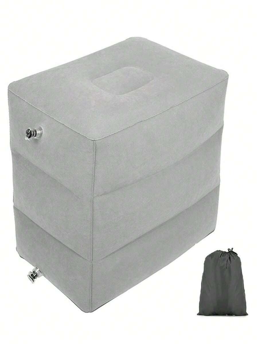 1pc Adjustable Height Car Inflatable Foot Rest Pillow - Grey - View 1