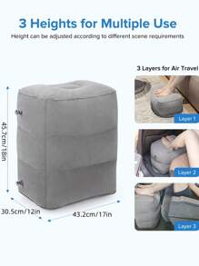 1pc Adjustable Height Car Inflatable Foot Rest Pillow - Grey - View 6