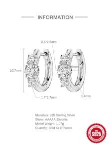 1pair Fashion Cubic Zirconia Decor Silver Hoop Earrings For Women For Daily Decoration - Silver - View 4