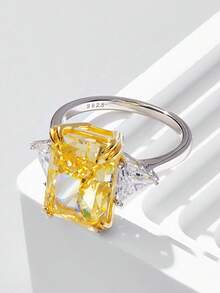Chiếc Nhẫn Bạc Đính Đá Cubic Zirconia Trang Trí Quyến Rũ Cho Nữ Trang Trí Hàng Ngày - Bạc - Xem 4