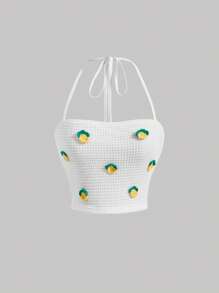 SHEIN MOD 貼花細節後背繫帶掛脖上衣 - 白色 - 查看 1