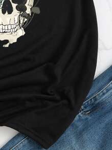 INAWLY 骷髏和印花T恤 - 黑色 - 查看 4
