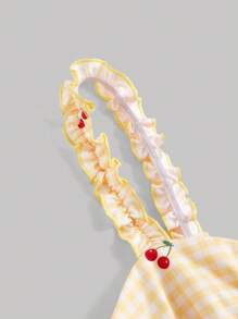 SHEIN MOD 雙色格子和櫻桃圖案前繫帶連衣裙 - 彩色 - 查看 4