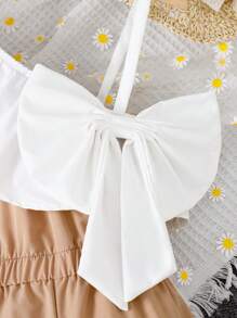 女孩不對稱領荷葉邊連身褲 - 杏色 - 查看 5