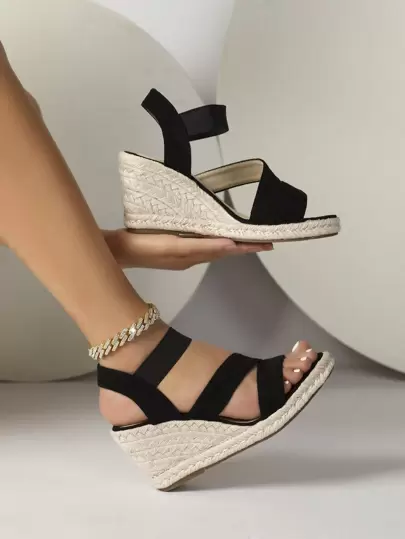 Women Minimalist Espadrille Wedge Sandals, Faux Suede Ankle Strap Vacation Sandals,Spring Summer Outfits