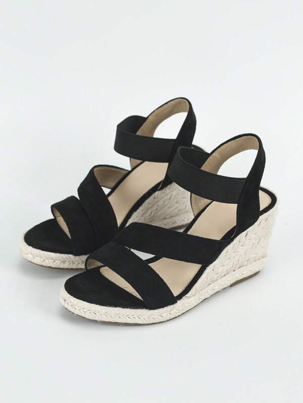 Women Minimalist Espadrille Wedge Sandals, Faux Suede Ankle Strap