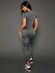 SHEIN SXY Vestido ajustado con estampado de animal & letra desgarro - Gris Oscuro - Ver 2