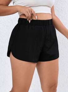 Calvaya Shorts unicolor de cintura elástica - Negro - Ver 4