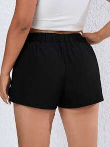 Calvaya Shorts unicolor de cintura elástica - Negro - Ver 2