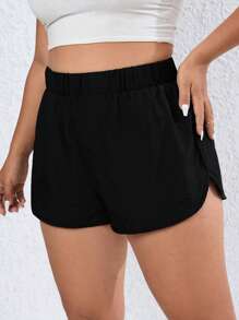 Calvaya Shorts unicolor de cintura elástica - Negro - Ver 3