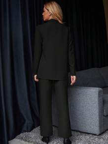 Chiquease Solid Button Front Blazer & Trousers - Black - View 2
