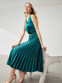 MOTF PREMIUM VESTIDO MIDI PLISADO - Agua verde azul - Ver 1