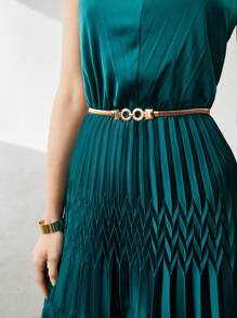 MOTF PREMIUM VESTIDO MIDI PLISADO - Agua verde azul - Ver 2