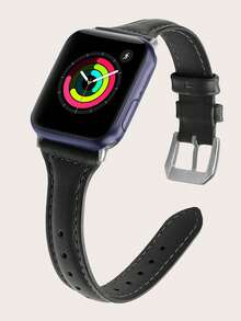 1pc Stitch Detail PU Watchband Compatible With Apple Watch - Black - View 3