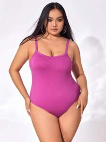 evoluSHEIN X Anitta 大碼素色吊帶連體衣 - 紫色 - 查看 1