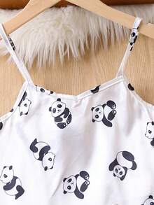 Girls Panda Print Cami Top & Shorts PJ Set - White - View 4