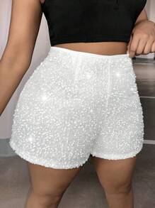 SHEIN SXY Große Größe Shorts mit hoher Taille, Paillette