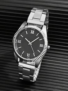 1pc Men's Steel Band Quartz Watch, Holiday Gift, Gift, Non-Adjustable Strap