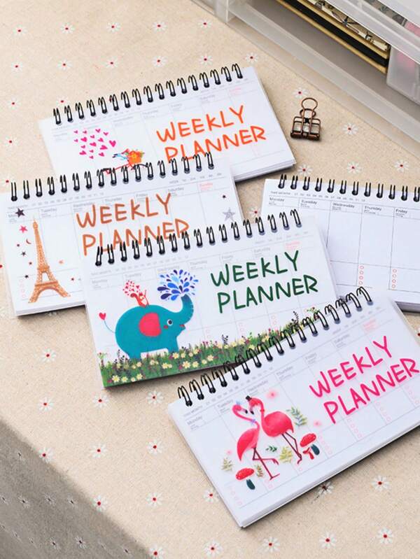 1pc Cartoon Graphic Planner, Simple Multi-purpose Weekly And Monthly Planner For School, Office, Student