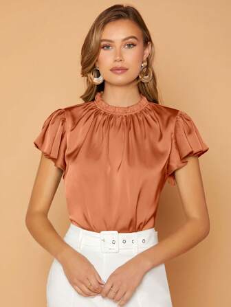 SHEIN Privé Mock Neck Butterfly Sleeve Top