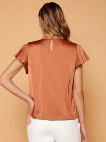 SHEIN Privé 小高領蝴蝶袖上衣 - 亮橙色 - 查看 2