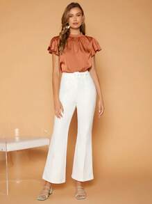 SHEIN Privé 小高領蝴蝶袖上衣 - 亮橙色 - 查看 5