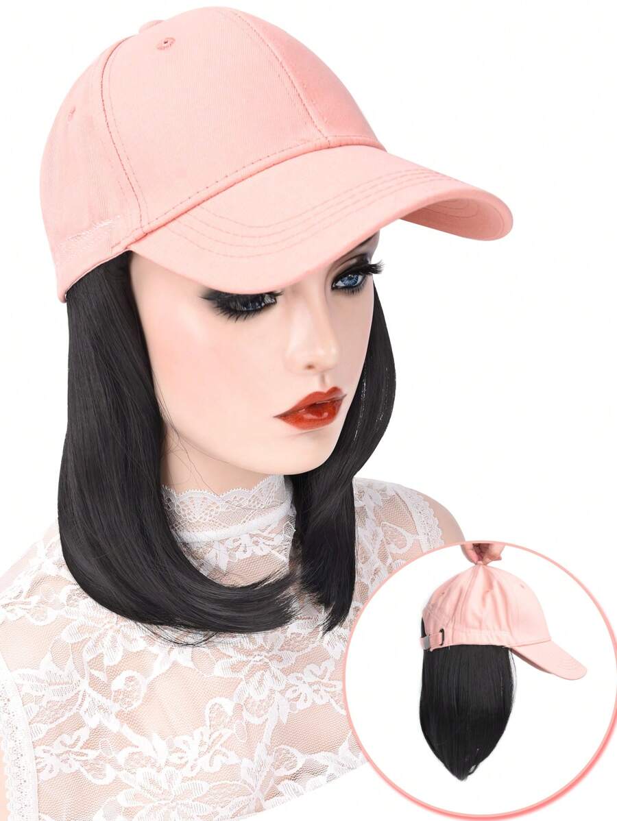 Short Straight Synthetic Wig With Cap - Black - View 1