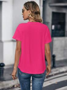 INAWLY Solid Pocket Patched Tee - Hot Pink - View 2