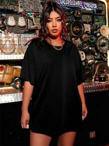 Flirla Plus Cartoon & Slogan Graphic Drop Shoulder Tee TAKE IT EASY For Summer