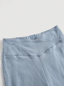 SHEIN MOD Solid Flare Leg Jeans - Light Wash - View 4