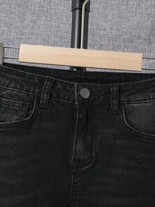 SHEIN 男孩破洞抽鬚漂白水洗牛仔褲 - 黑色 - 查看 3