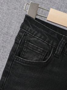 SHEIN 男孩破洞抽鬚漂白水洗牛仔褲 - 黑色 - 查看 4